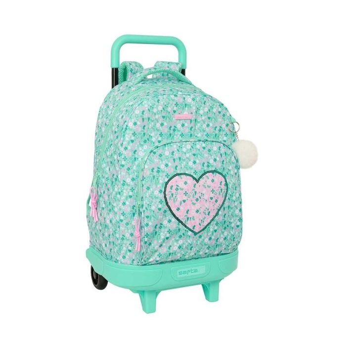 Safta Cuore Mochila con Carro - Extraible - Bolsillo Frontal - Portabotellas - Tirador Doble - Hombreras Acolchadas - Asa Acolchada - Tarjeta ID - Bandeja PVC - 330x220x450mm - Color Turquesa