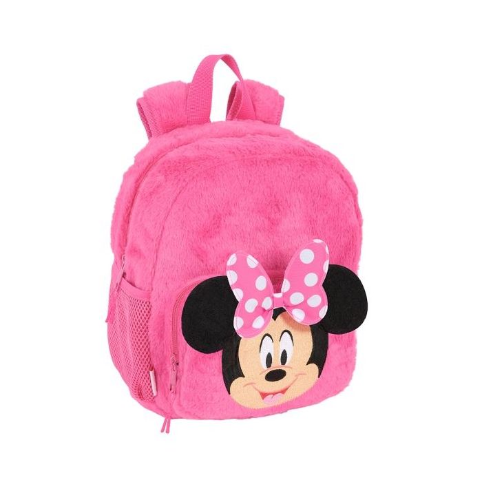 Safta Minnie Mouse Mochila Guarderia de Peluche - Textura Suave - Tarjeta de Identificacion - Asa de Mano Superior - 6L - 220x100x270mm - Color Rosa
