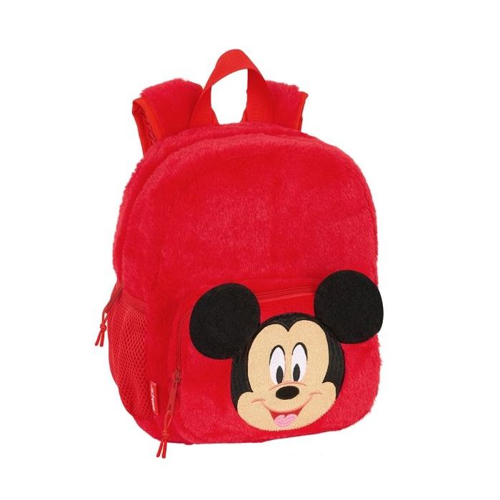 Safta Mickey Mouse Mochila Guarderia de Peluche - Textura Suave - Tarjeta de Identificacion - Asa de Mano Superior - 6L - 220x100x270mm - Color Rojo