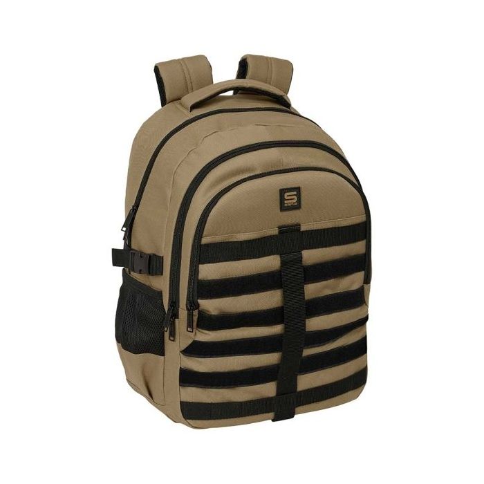 Safta Mochila para Portatil hasta 15.6" - Cremalleras Bidireccionales - Antirrobo - Cinta para Maleta - Cintas Ajustables - 23.46L - 340x150x460mm - Color Arena