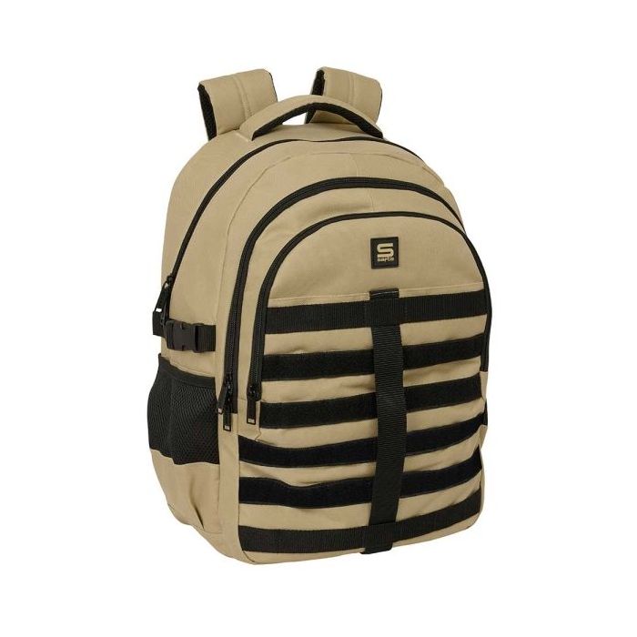 Safta Camel Mochila para Portatil hasta 15.6" - Cremalleras Bidireccionales - Antirrobo - Cintas Ajustables - 23.46L - 340x150x460mm - Color Arena