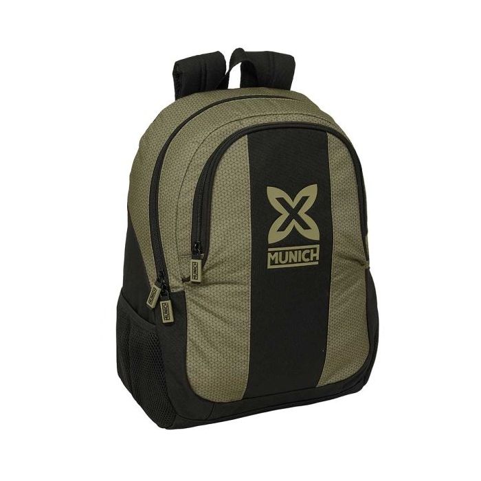 Safta Munich West Mochila Adaptable a Carro - 2 Compartimentos - Bolsillos Laterales - Doble Tirador - Hombreras Acolchadas - Asa Superior - 23L - 320x160x440mm - Color Negro y Verde