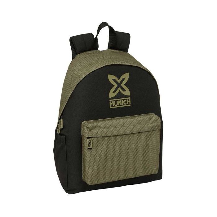 Safta Munich West Mochila para Portatil hasta 14.1" - Portabotellas - Tirador Doble - Hombreras Ergonomicas - Espalda Acolchada - Asa Superior - 310x130x430mm - Color Negro y Verde
