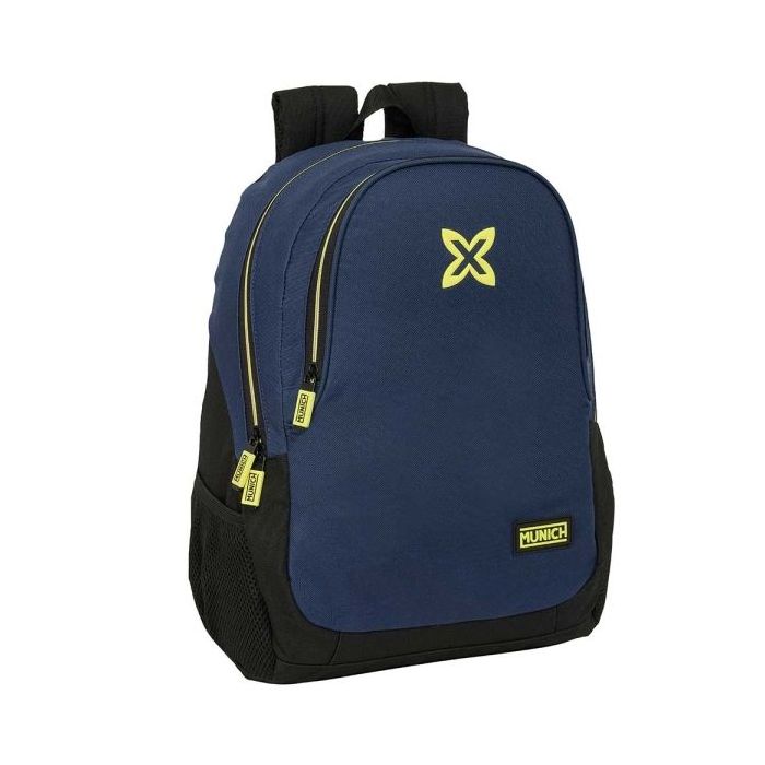 Safta Munich Track Mochila Adaptable a Carro - Portabotellas - Dos Compartimentos Grandes - Tirador Doble - Hombreras Ergonomicas - Asa de Mano - 23L - 320x160x440mm - Color Azul Marino