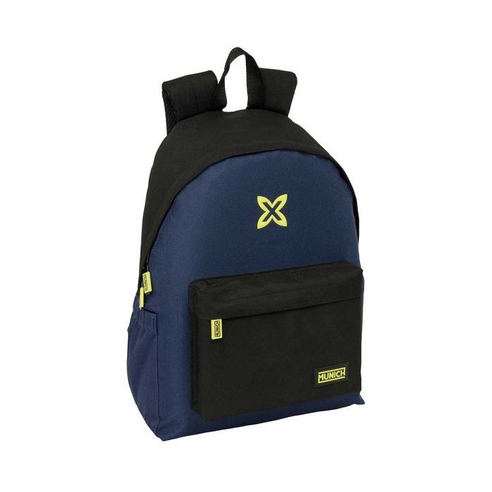 Safta Munich Track Mochila para Portatil hasta 14.1" - Bolsillo Frontal - Portabotellas - Tirador Doble - Hombreras Ergonomicas - Asa Superior - 310x130x430mm - Color Azul Marino