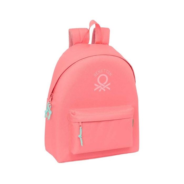 Safta Benetton Basics Mochila - Bolsillo Frontal - Hombreras Acolchadas - Espalda Ergonomica - Doble Tirador en Cremallera - Asa Superior - 20.80L - 330x150x420mm - Color Coral