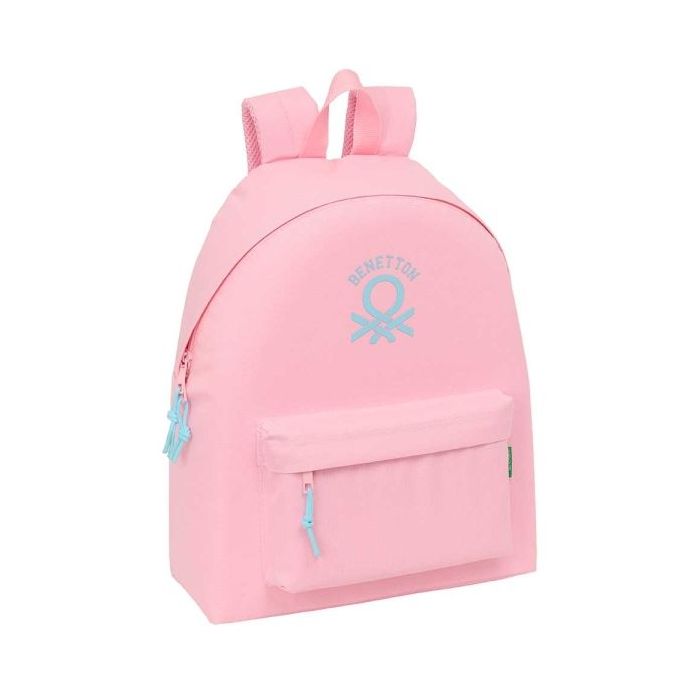 Safta Benetton Basics Mochila - Bolsillo Frontal - Hombreras Acolchadas - Doble Cremallera Principal - Asa Superior - 20.80L - 330x150x420mm - Color Rosa Pastel