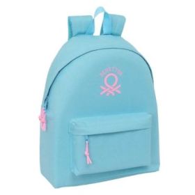 Safta Benetton Basics Celeste Mochila - Bolsillo Frontal - Hombreras Acolchadas - Doble Tirador en Cremallera - Asa Superior - 20.80L - 330x150x420mm - Color Azul Claro