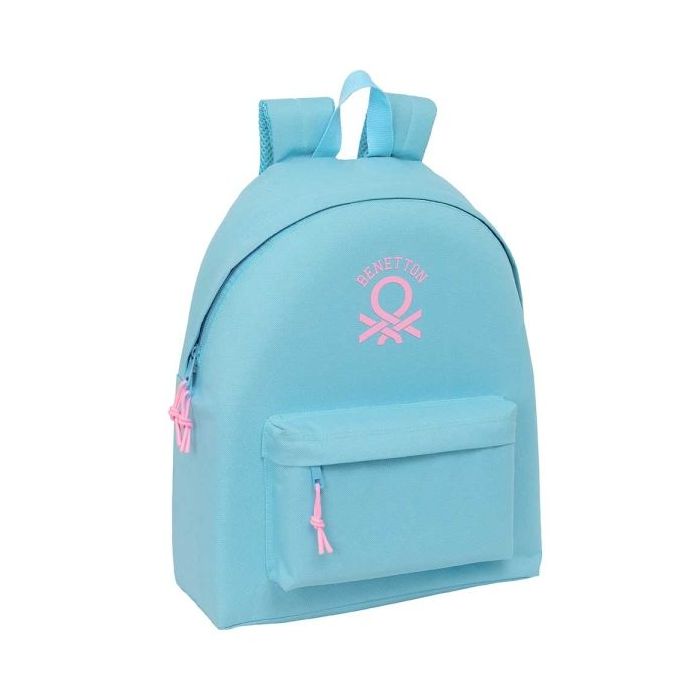 Safta Benetton Basics Celeste Mochila - Bolsillo Frontal - Hombreras Acolchadas - Doble Tirador en Cremallera - Asa Superior - 20.80L - 330x150x420mm - Color Azul Claro