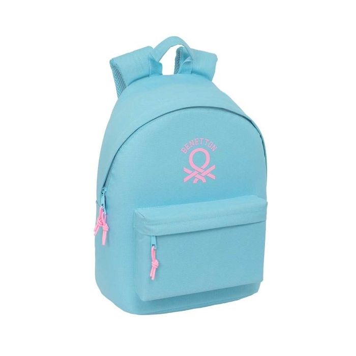 Safta Benetton Basics Celeste Mochila para Portatil hasta 14.1" - Bolsillo para Tablet - Tirador Doble - Hombreras Ergonomicas - Espalda Transpirable - 310x160x410mm - Color Azul Claro
