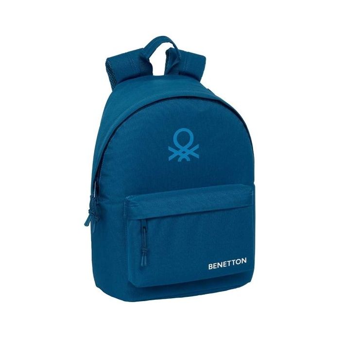 Safta Benetton Basics Marino Mochila para Portatil hasta 14.1" - Bolsillo para Tablet - Tirador Doble - Hombreras Ergonomicas - Espalda Transpirable - 20L - 310x160x410mm - Color Azul Oscuro