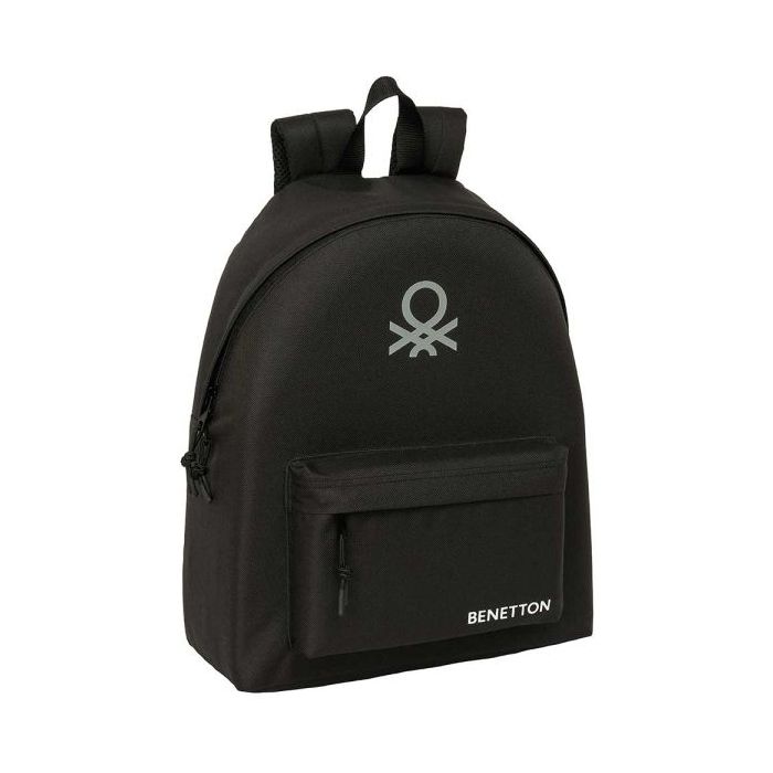 Safta Benetton Basics Mochila - Bolsillo Frontal - Hombreras Acolchadas - Espalda Ergonomica - Doble Tirador - Asa Superior - 20.80L - 330x150x420mm - Color Negro