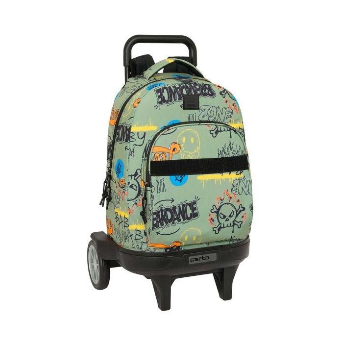 Safta Graffiti Zone Mochila con Carro - Bolsillo Frontal - Ruedas Antivibracion - Asa Acolchada - Sistema de Bloqueo - 33L - 330x220x450mm - Color Verde