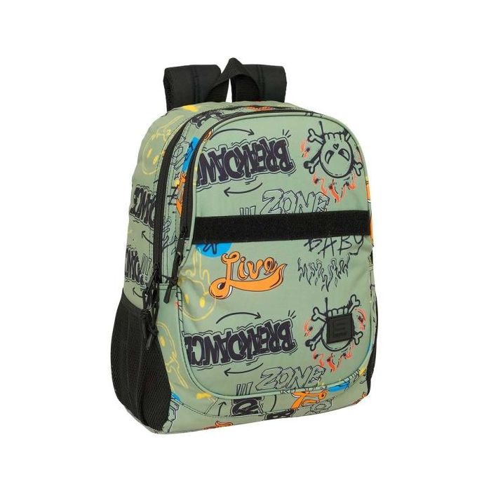 Safta Graffiti Zone Mochila Adaptable a Carro - Portabotellas - Dos Compartimentos Grandes - Tirador Doble - Hombreras Ergonomicas y Acolchadas - Asa de Mano - 23L - 320x160x440mm - Color Verde