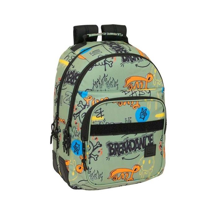 Safta Graffiti Zone Mochila con 2 Compartimentos - Antirozaduras - Adaptable a Carro - Bolsillo Frontal - Portabotellas - Tirador Doble - Hombreras Ergonomicas - 20L - 320x150x420mm - Color Verde