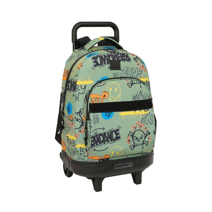 Safta Graffiti Zone Mochila con Carro - Extraible - Bolsillo Frontal - Portabotellas - Tirador Doble - Hombreras Acolchadas - Asa Acolchada - Tarjeta ID - 33L - 330x220x450mm - Color Verde