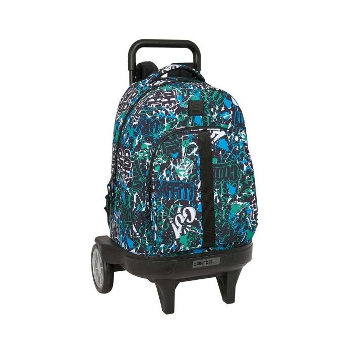 Safta Graffiti Go Mochila con Carro - Portabotellas - Ruedas Antivibracion - Hombreras Acolchadas - Sistema de Bloqueo - 33L - Mochila Extraible - 330x220x450mm - Color Azul Oscuro