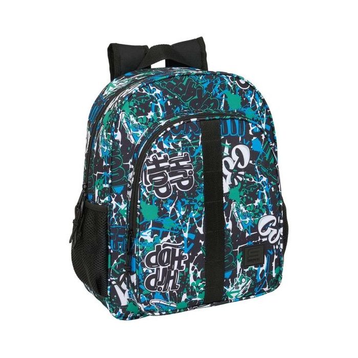 Safta Graffiti Go Mochila - Adaptable a Carro - Bolsillos Laterales - Doble Tirador - Hombreras Acolchadas - Asa Superior - Gran Capacidad - 320x120x380mm - Color Azul Oscuro