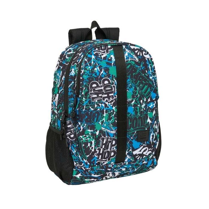 Safta Graffiti Go Mochila Adaptable a Carro - Portabotellas - Dos Compartimentos Grandes - Tirador Doble - Hombreras Ergonomicas - Asa de Mano - 23L - 320x160x440mm - Color Azul Oscuro