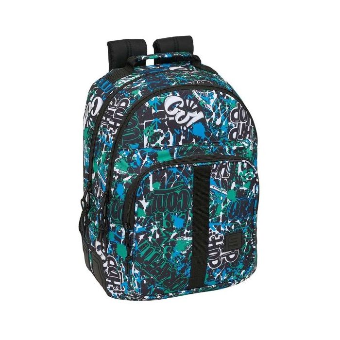 Safta Graffiti Go Mochila con 2 Compartimentos - Antirozaduras - Adaptable a Carro - Bolsillo Frontal - Portabotellas - Tirador Doble - Hombreras Acolchadas - 20L - 320x150x420mm - Color Azul Oscuro