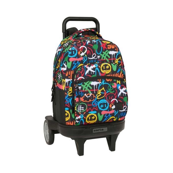 Safta Mochila con Carro - Ruedas Antivibracion Ultrasilenciosas - Bolsillo Frontal - Portabotellas - Tirador Doble - Hombreras Acolchadas - Incluye Tarjeta ID - 33L - 330x220x450mm - Multicolor
