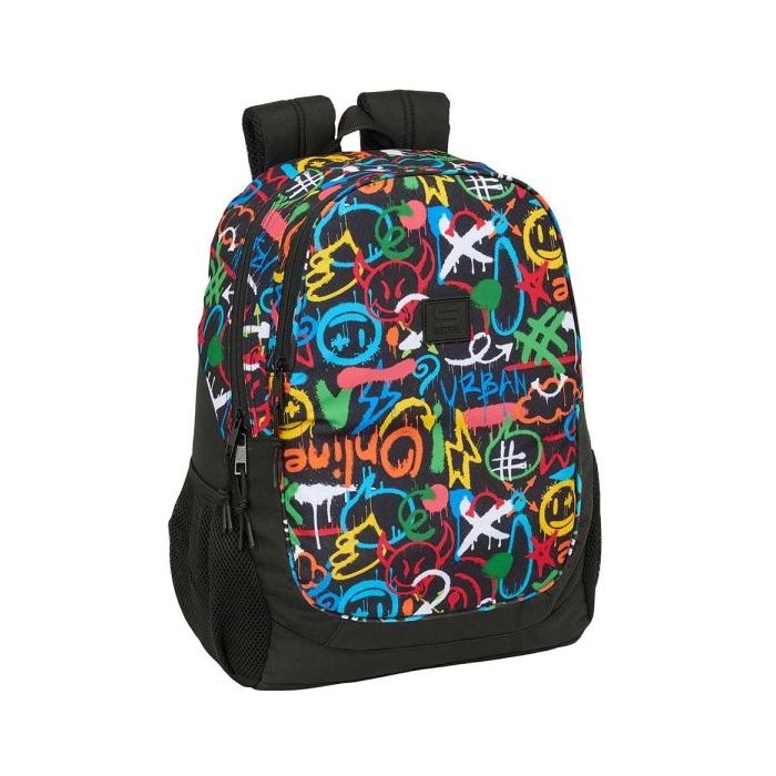 Safta Graffiti Colors Mochila Adaptable a Carro - Portabotellas - Dos Compartimentos Grandes - Tirador Doble - Hombreras Ergonomicas y Acolchadas - Asa de Mano - 23L - 320x160x440mm - Multicolor