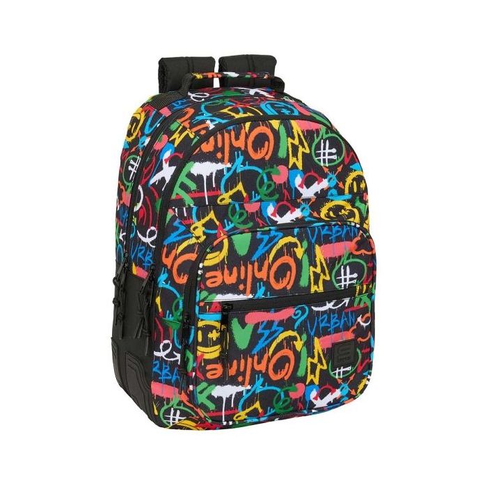 Safta Mochila con 2 Compartimentos - Cantoneras Antirozaduras - Adaptable a Carro - Bolsillo Frontal - Portabotellas - Tirador Doble - Hombreras Acolchadas - 20L - 320x150x420mm - Multicolor