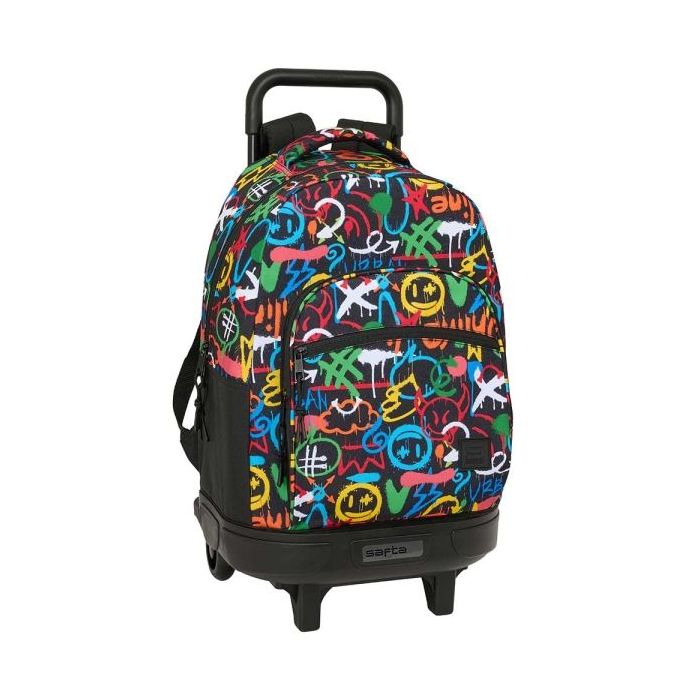 Safta Mochila con Carro - Extraible - Bolsillo Frontal - Portabotellas - Tirador Doble - Hombreras Acolchadas - Asa Acolchada - Tarjeta ID - Base Reforzada - 330x220x450mm - Multicolor