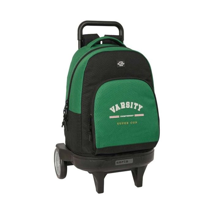 Safta Blackfit8 Varsity Mochila con Carro - Bolsillo Frontal - Ruedas Antivibracion - Hombreras Acolchadas - Portabotellas - Mochila Extraible - 33L - 330x220x450mm - Color Negro y Verde
