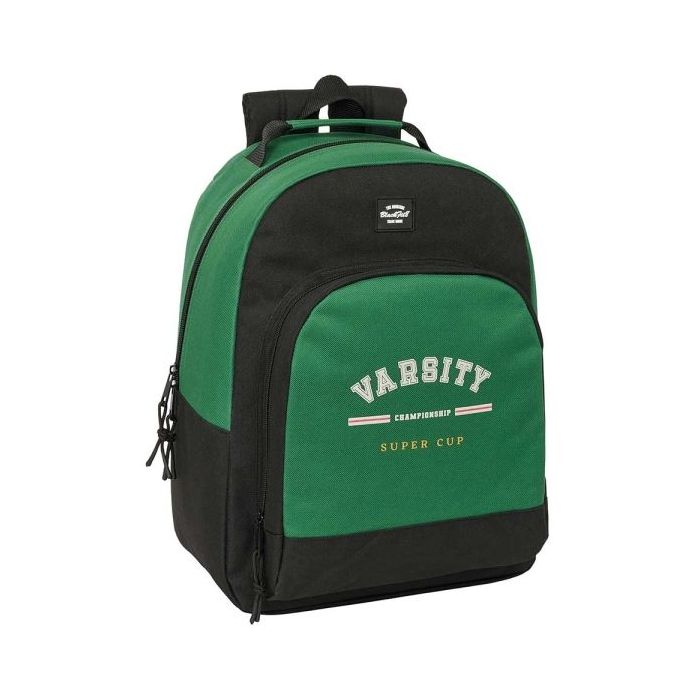 Safta Blackfit8 Varsity Mochila Adaptable a Carro - Tirador Doble - Bolsillo Frontal - Hombreras Ergonomicas - Espalda Acolchada - Asa Forrada - 20.10L - 320x150x420mm - Color Negro y Verde