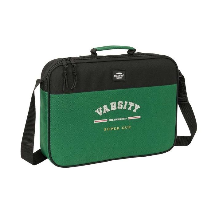 Safta Blackfit8 Varsity Maletin con Cremallera - Bandolera Ajustable - Asa Forrada - Doble Tirador - Fondo Extraible - Compacta y Ligera - 6L - 380x60x280mm - Color Negro y Verde