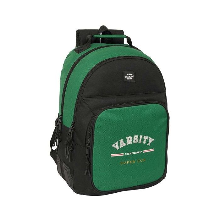 Safta Blackfit8 Varsity Mochila con 2 Compartimentos - Antirozaduras - Adaptable a Carro - Portabotellas - Tirador Doble - Hombreras Ergonomicas - 320x150x420mm - Color Negro y Verde