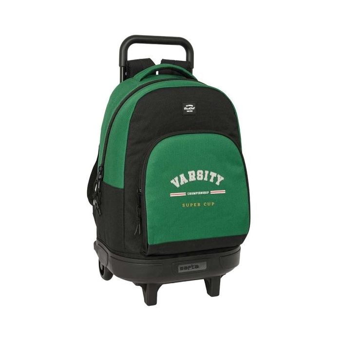 Safta Blackfit8 Varsity Mochila con Carro - 33L - Bolsillo Frontal - Portabotellas - Tirador Doble - Asa Acolchada - Tarjeta ID - Base Reforzada - Mochila Extraible - 330x220x450mm - Color Negro y Verde