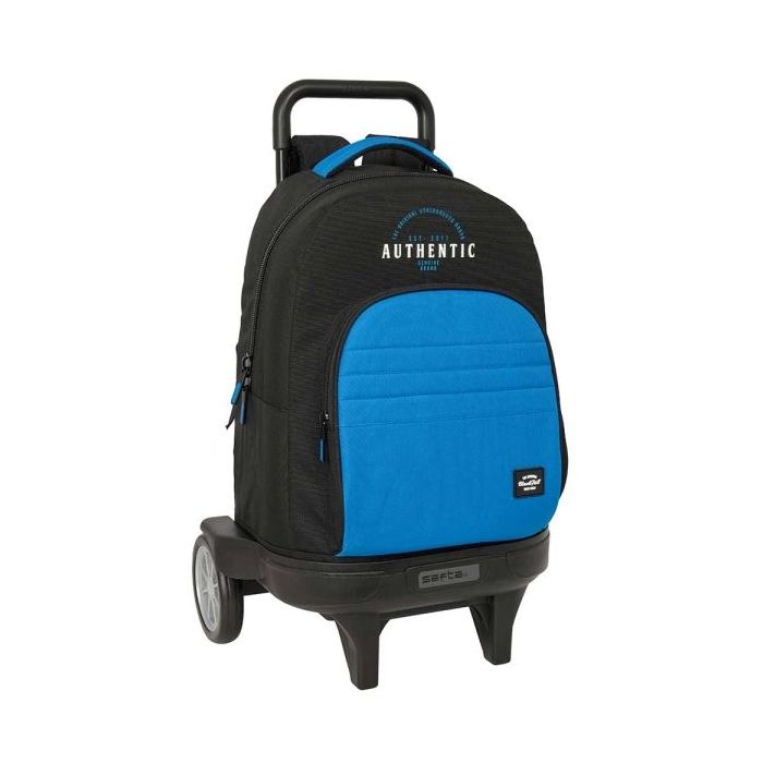 Safta Blackfit8 Underground Mochila con Carro - 33L - Ruedas Antivibracion - Asa Acolchada - Bolsillo Frontal - Portabotellas - Mochila Extraible - 330x220x450mm - Color Negro y Azul