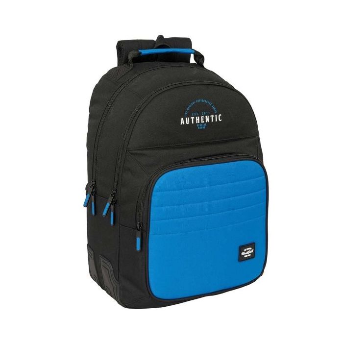 Safta Blackfit8 Underground Mochila con 2 Compartimentos - Cantoneras Antirozaduras - Adaptable a Carro - Portabotellas - Hombreras Ergonomicas - 20L - 320x150x420mm - Color Negro y Azul