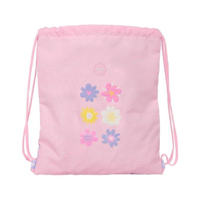 Safta Bouquet Saco Plano - Bolsillo Interior con Cremallera - Cierre con Cordones - 5L - 350x10x400mm - Color Rosa Pastel