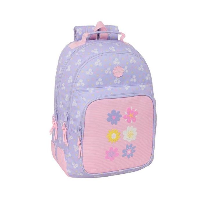 Safta Bouquet Mochila con 2 Compartimentos - Antirozaduras - Adaptable a Carro - Bolsillo Frontal - Portabotellas - Tirador Doble - Hombreras Ergonomicas - 20L - 320x150x420mm - Color Violeta
