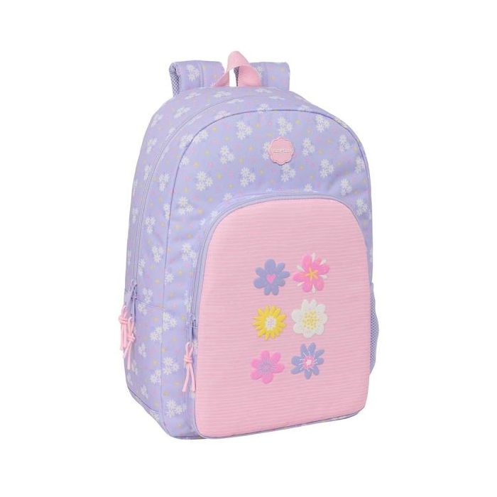 Safta Bouquet Mochila Adaptable a Carro - Tirador Doble - Bolsillo Frontal - Hombreras Acolchadas - Asa Superior - 19.3L - 300x140x460mm - Color Rosa Pastel