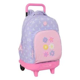 Safta Bouquet Mochila con Carro - Extraible - Bolsillo Frontal - Portabotellas - Tirador Doble - Hombreras Acolchadas - Asa Acolchada - Tarjeta ID - 33L - 330x220x450mm - Color Rosa Pastel