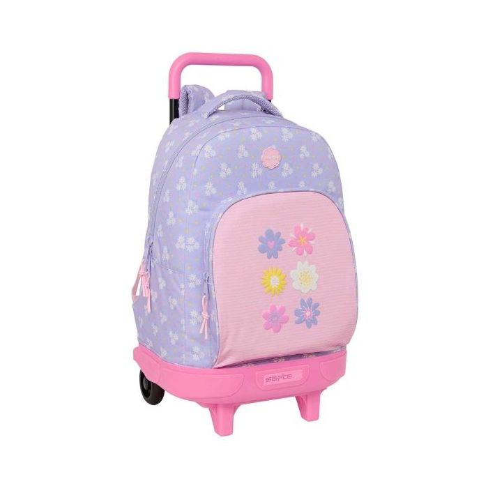 Safta Bouquet Mochila con Carro - Extraible - Bolsillo Frontal - Portabotellas - Tirador Doble - Hombreras Acolchadas - Asa Acolchada - Tarjeta ID - 33L - 330x220x450mm - Color Rosa Pastel