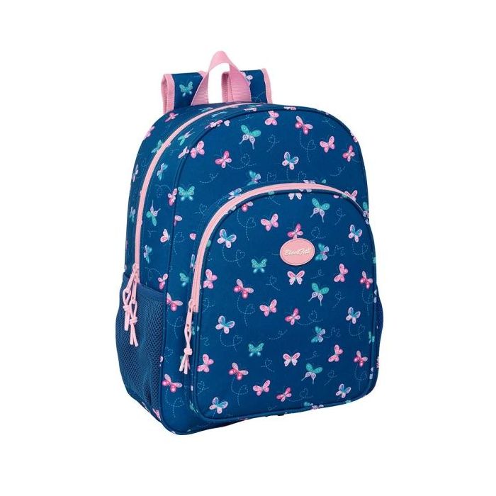 Safta Blackfit8 Mariposas Mochila Adaptable a Carro - Bolsillos Laterales - Doble Tirador - Ergonomia Acolchada - Asa Superior - 19L - 330x140x420mm - Color Azul Marino