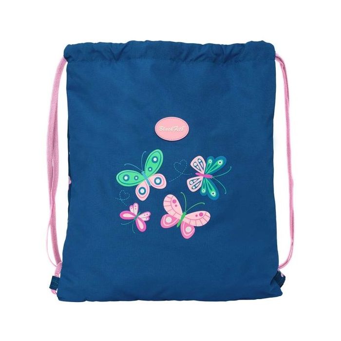 Safta Blackfit8 Mariposas Saco Plano - Bolsillo con Cremallera - Cierre con Cordones - 5L - 350x10x400mm - Color Azul Marino