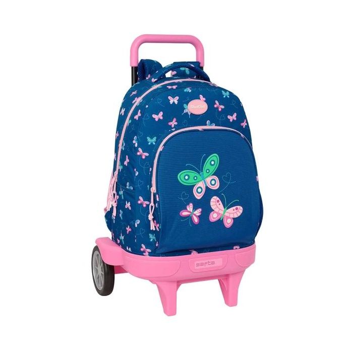 Safta Blackfit8 Mariposas Mochila con Carro - Extraible - Portabotellas - Tirador Doble - Hombreras Acolchadas - Tarjeta ID - Ruedas Antivibracion - 33L - 330x220x450mm - Color Azul Marino
