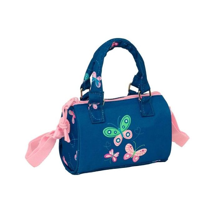 Safta Blackfit8 Mariposas Bolso - Cremallera - Interior Forrado - Asas de Mano y Bandolera - 1.20L - Detalles de Mariposas - 160x75x100mm - Color Azul Marino