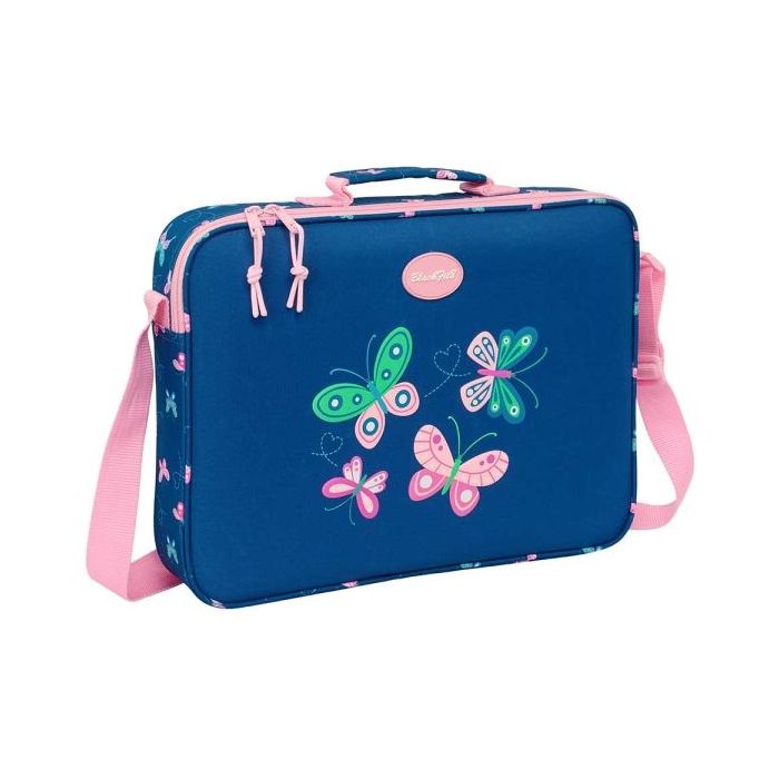 Safta Blackfit8 Mariposas Maletin con Cremallera - Bandolera Ajustable - Asa Forrada - Doble Tirador - Fondo Semirigido - 6L - 380x60x280mm - Color Azul Marino
