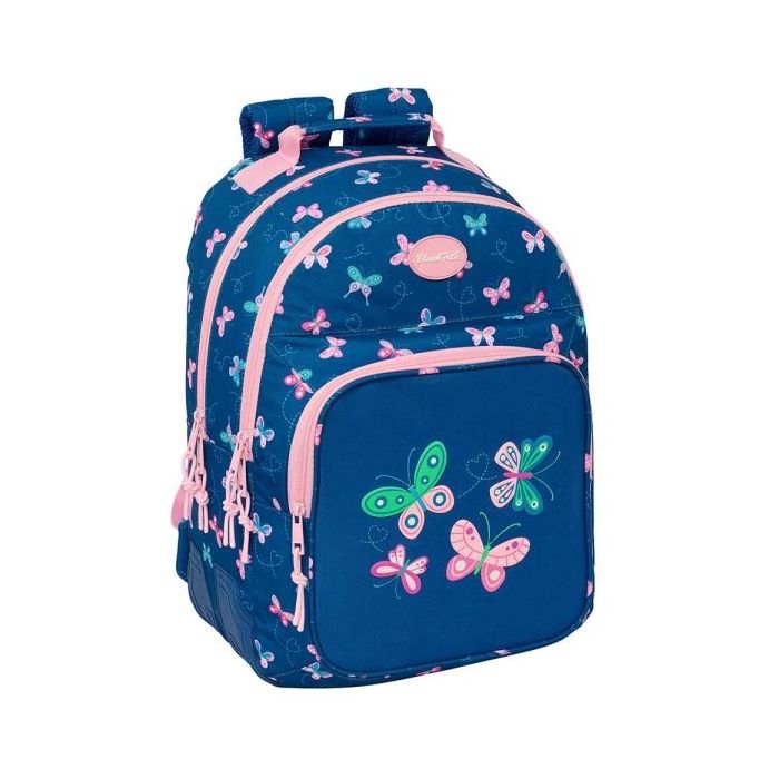 Safta Blackfit8 Mariposas Mochila con 2 Compartimentos - Antirozaduras - Adaptable a Carro - Portabotellas - Tirador Doble - Hombreras Ergonomicas - 20L - 320x150x420mm - Color Azul Marino