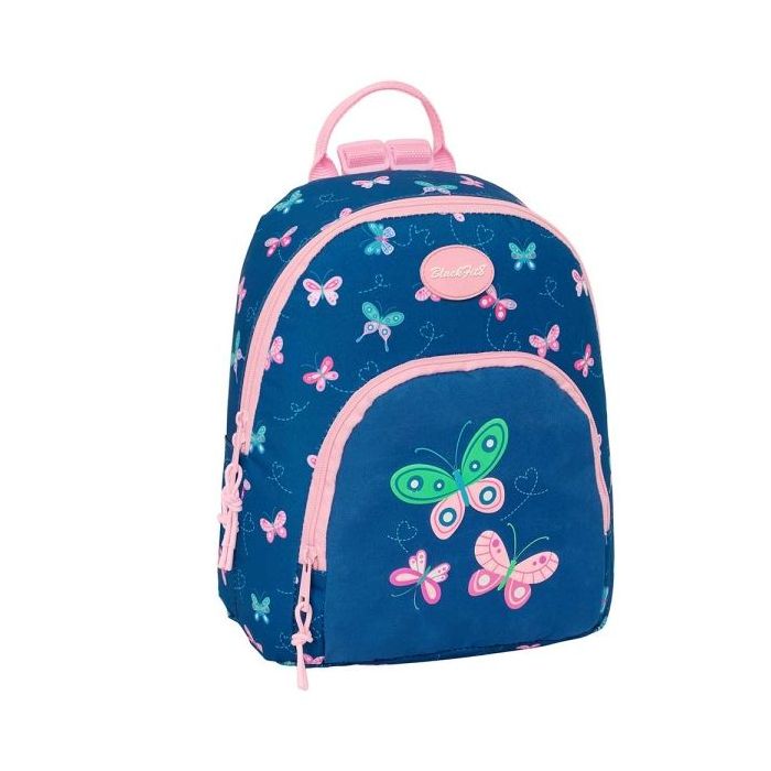 Safta Blackfit8 Mariposas Mini Mochila - Bolsillo Frontal - Cremallera Doble - Bolsillo Trasero Seguro - Hombreras Ajustables - Asa Superior - 9.75L - 250x130x300mm - Color Azul Marino
