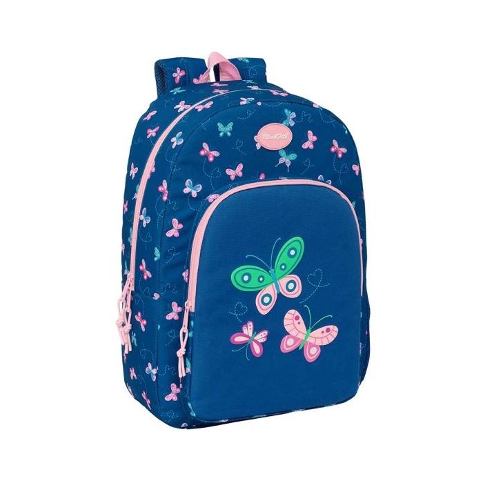 Safta Blackfit8 Mariposas Mochila Adaptable a Carro - Tirador Doble - Bolsillo Frontal - Hombreras Ergonomicas - Espalda Acolchada - Asa Superior - 19.30L - 300x140x460mm - Color Azul Marino