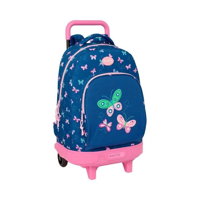 Safta Blackfit8 Mariposas Mochila con Carro - Extraible - Bolsillo Frontal - Portabotellas - Tirador Doble - Hombreras Acolchadas - Asa Acolchada - Tarjeta ID - 33L - 330x220x450mm - Color Azul Marino