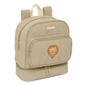 Safta Leon Mochila Guarderia - Isotermica - Tarjeta de Identificacion - Asa Superior - Compatible con Carro - 7.25L - 220x100x270mm - Color Arena